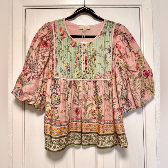 Floral Boho Blouse with Pink and Green Accents - Picture 9 of 9